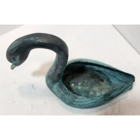 Vtg Toyo Korea Bronze Swan Home Garden Planter with Verdigris Patina 7" - Picture 3 of 14